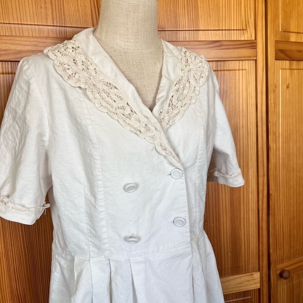 Vintage Laura Ashley 14 Dress Cream Cotton Linen Cottagecore Wedding Boho - Picture 4 of 9
